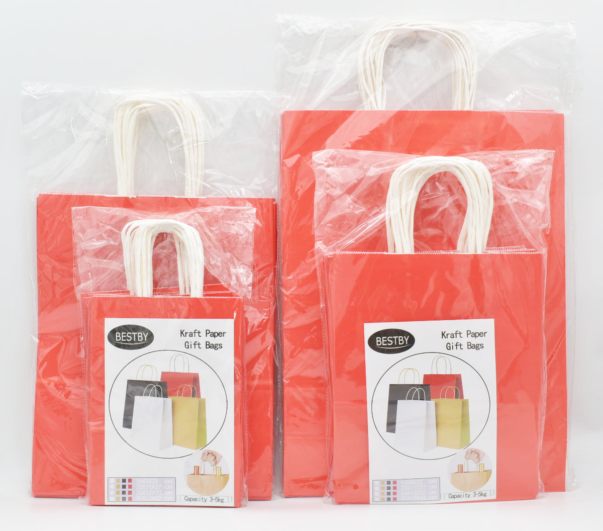Bestby - Kraft Paper Gift Bags(12 Pack) - Red - XL - Image 2