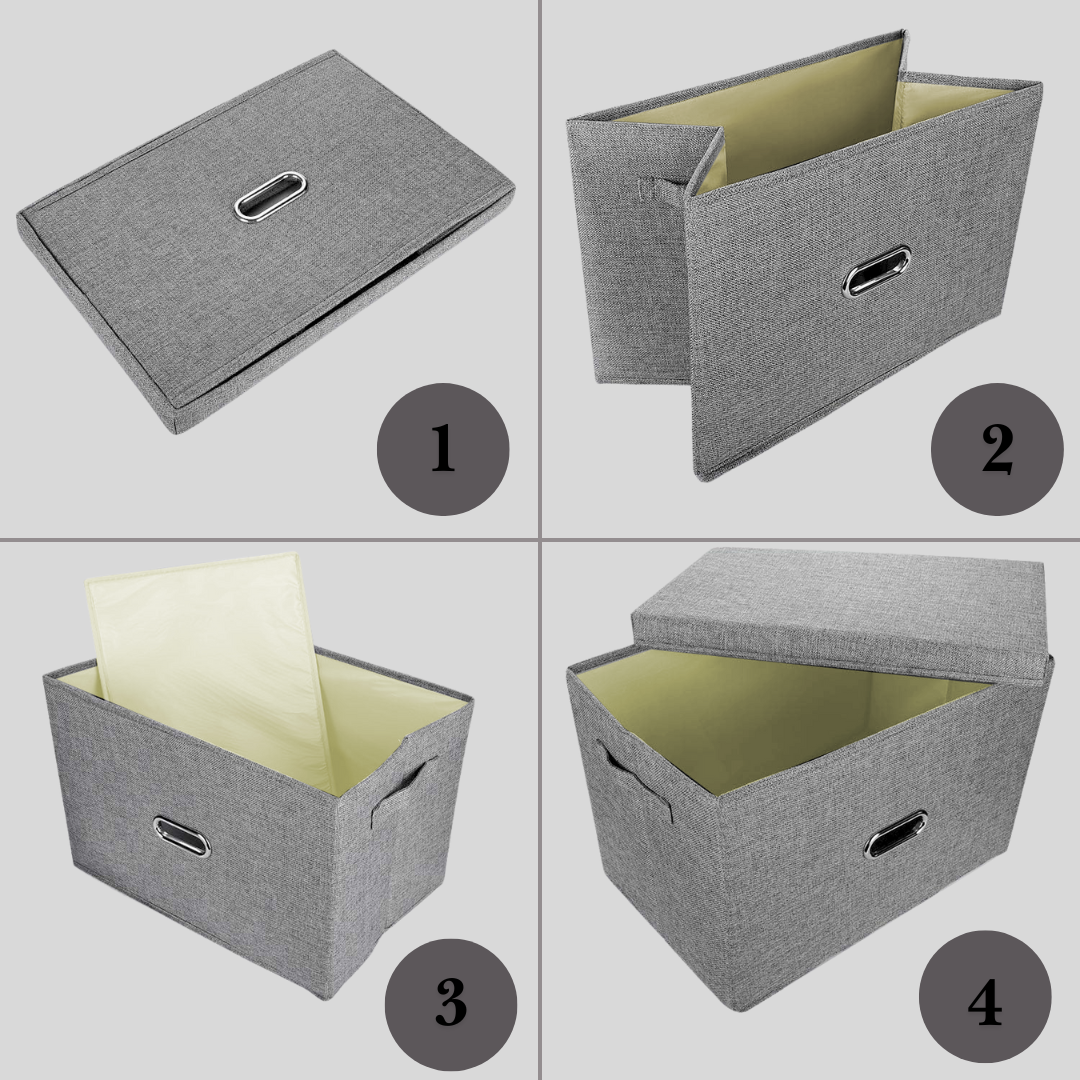 Washable and Foldable Canvas Storage Box - Grey - S - Image 4