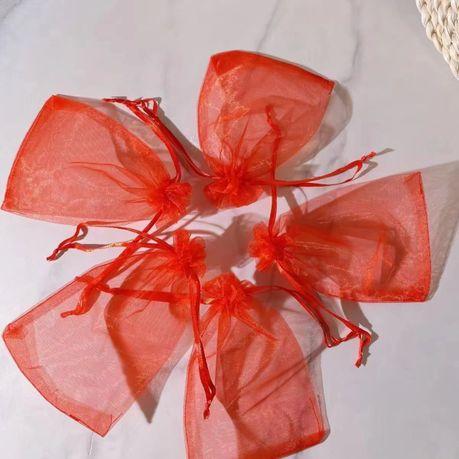 Bestby - Bulk 50pcs Organza Bags - 9x12cm - Black - Red - Image 4