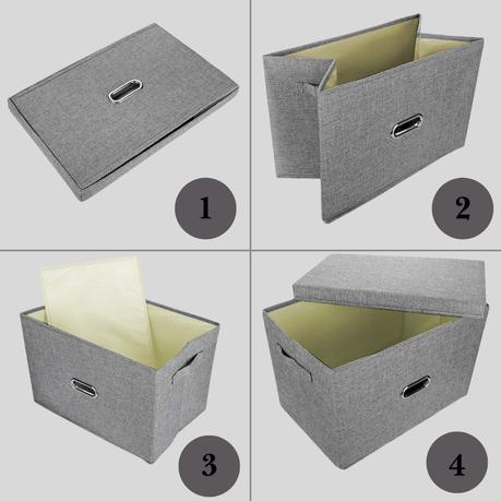 Bestby - Washable and Foldable Canvas Storage Box-Two Pack - Grey - L - Grey - M - Image 4