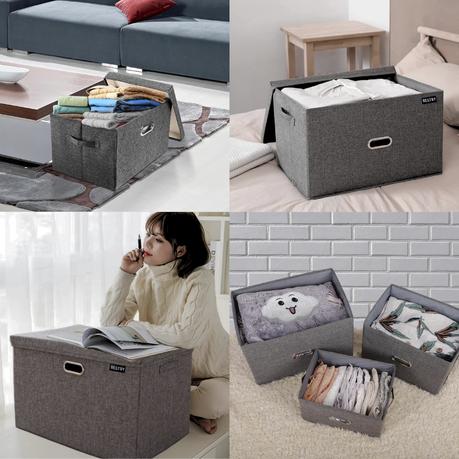 Bestby - Washable and Foldable Canvas Storage Box-Two Pack - Grey - L - Grey - M - Image 5