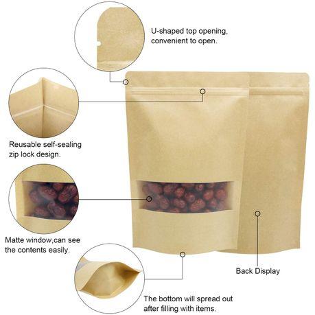 Kraft Paper Resealable Pouches with Matte Window(50 Piece) - S - Image 4