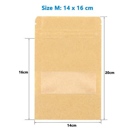 Kraft Paper Resealable Pouches with Matte Window(50 Piece) - M