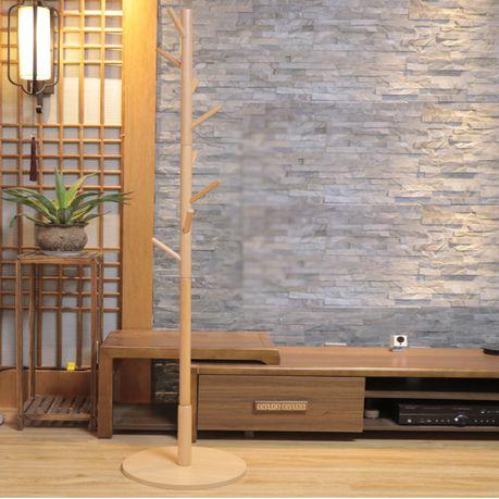 Solid Beech Wood Coat Hanger with 8 Hooks - Walnut Color