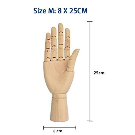 Wooden Hand Mannequin with Articulated Flexible Fingers - M