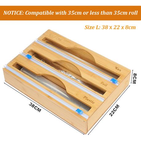 3-in-1 Bamboo Food Wrap Dispenser/Organizer with Cutters - M - Image 4