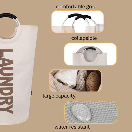 90L Extra Large Collapsible Laundry Basket - Grey - Image 3