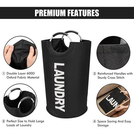 90L Extra Large Collapsible Laundry Basket - Grey - Image 8