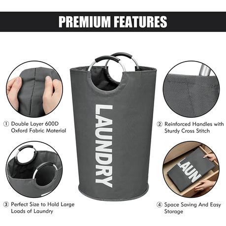 90L Extra Large Collapsible Laundry Basket - Light Cyan - Image 14