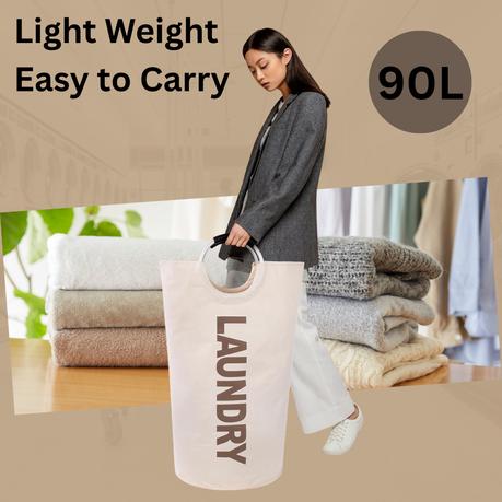 90L Extra Large Collapsible Laundry Basket - Light Cyan - Image 4