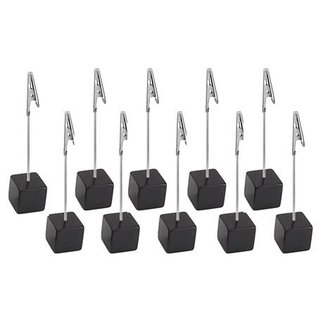 Place Card /Table Number Holder with Wood Cube Base and Clip (10 Pack) - Black