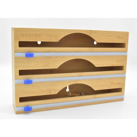 3-in-1 Bamboo Food Wrap Dispenser/Organizer with Cutters - L