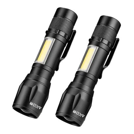 AICOM Rechargeable Mini Torch with Zoom Function (2 Pack)
