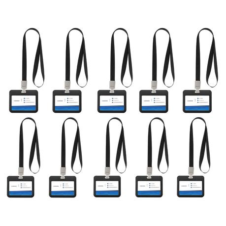 ARFAST -10 Pack Name Card/ID Badge Holder with Lanyard (Landscape) - Blue