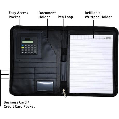ARFAST - PU Leather Portfolio Organizer with Calculator and A4 Writing Pad - Image 3