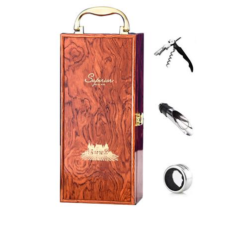 Premium Sandalwood Wine Gift Box with 3 Piece Tools Set - Red - Image 3