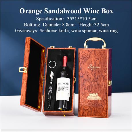 Premium Sandalwood Wine Gift Box with 3 Piece Tools Set - Red - Image 4