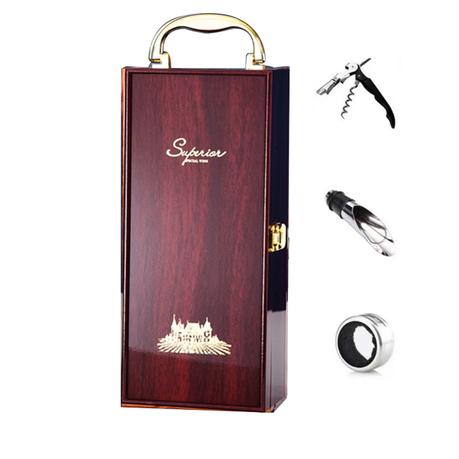 Premium Sandalwood Wine Gift Box with 3 Piece Tools Set - Red - Image 5