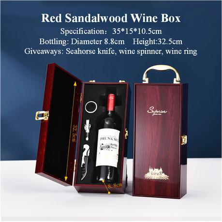 Premium Sandalwood Wine Gift Box with 3 Piece Tools Set - Red - Image 6