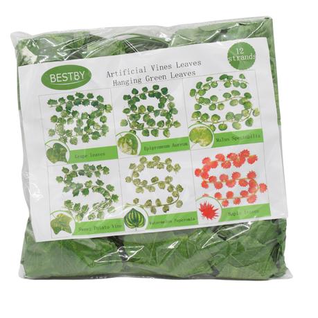 Bestby - 12 Strands Artificial Vine Leaves Hanging Green Leaves - Grape - Image 6