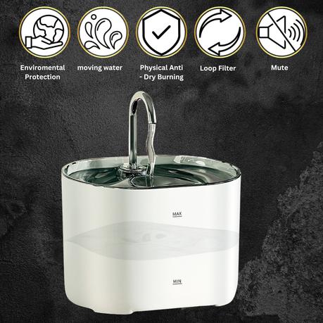 AICOM - 2.2L Pet Water Dispenser Fountain with Stainless Steel Tap - Black, Transparent - Image 11