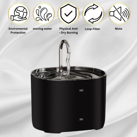 AICOM - 2.2L Pet Water Dispenser Fountain with Stainless Steel Tap - Black, Transparent - Image 4
