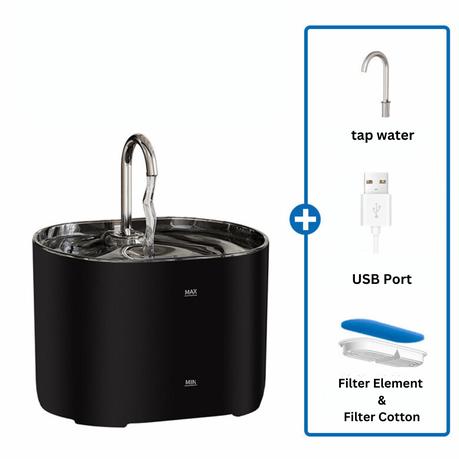 AICOM - 2.2L Pet Water Dispenser Fountain with Stainless Steel Tap - Black, Transparent - Image 5