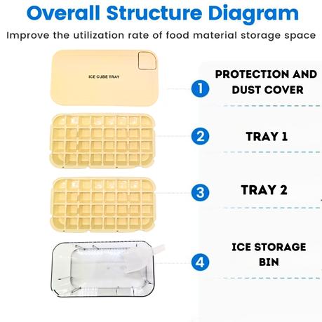 Bestby - Double Stack Ice Cube Tray with Lid, Storage Bin and Shovel - Beige - Image 4