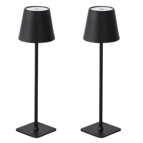 AICOM- 2pcs Rechargeable 3-color LED Table Lamp Lasting Up to 12 hours - Black