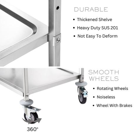 Bestby- 3-Tier Heavy Duty Stainless Steel Cart For Kitchen/Lab/Room Service - Image 3