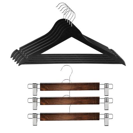 Wooden Coat Hanger and Pant Hangers Combo ( 16 Pieces) - Nature Wood Colour