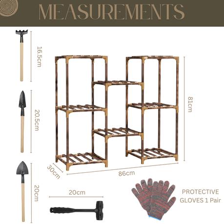 Bestby- 6/8 Tiered Carbonized Wood Pot Plant Flower Stand Shelf with Tools - 81 cm - Image 3