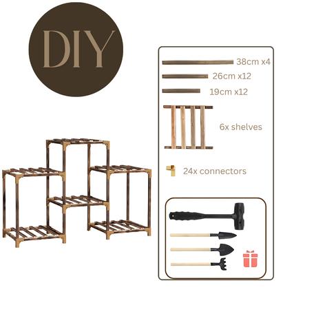 Bestby- 6/8 Tiered Carbonized Wood Pot Plant Flower Stand Shelf with Tools - 81 cm - Image 5