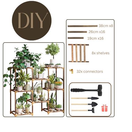 Bestby- 6/8 Tiered Carbonized Wood Pot Plant Flower Stand Shelf with Tools - 81 cm - Image 6
