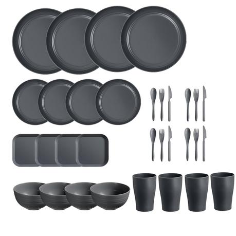 Bestby Wheat Straw Dinnerware Set for Families, Camping, Picnics 32-Piece