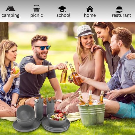 Bestby Wheat Straw Dinnerware Set for Families, Camping, Picnics 32-Piece - Image 5