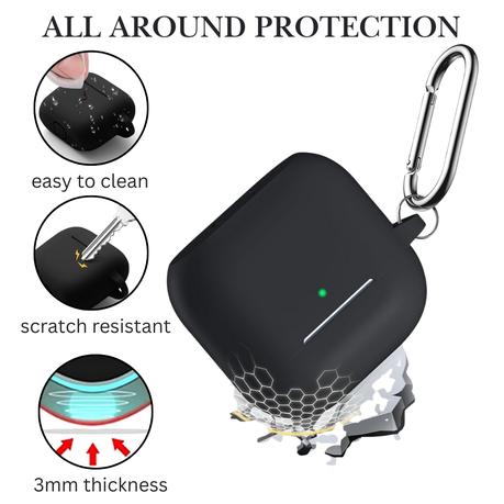AICOM - AirPods 4th Gen Silicone Case with 3-in-1 Cleaning Kit & Carabiner - Black - Image 3