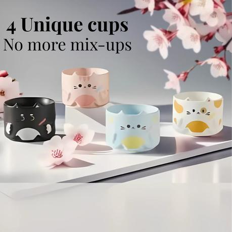 Bestby-Heat-Resistant Stackable Cartoon Cat Ceramic Coffee Mugs Set of 4 - Image 5
