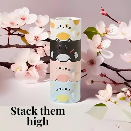 Bestby-Heat-Resistant Stackable Cartoon Cat Ceramic Coffee Mugs Set of 4 - Image 6