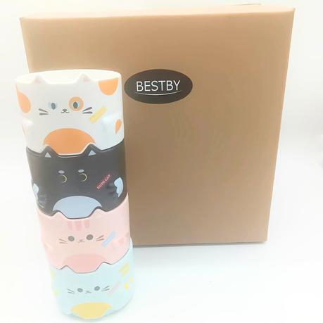 Bestby-Heat-Resistant Stackable Cartoon Cat Ceramic Coffee Mugs Set of 4 - Image 8