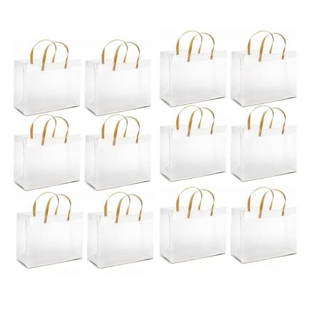 Bestby - 12pcs Frosted PVC Gift Bags with Rustic Straw Handles(25×10×20cm)
