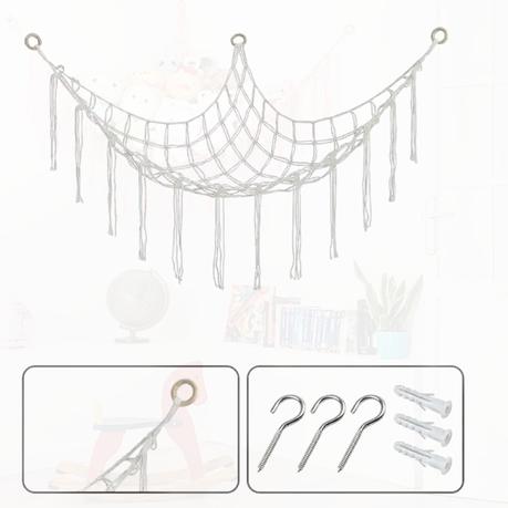 Bestby-Cotton Rope Hammock Organizer Wall Hanging Storage Net for Plush Toy - White - Image 10