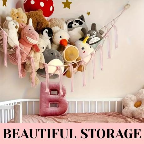Bestby-Cotton Rope Hammock Organizer Wall Hanging Storage Net for Plush Toy - White - Image 3
