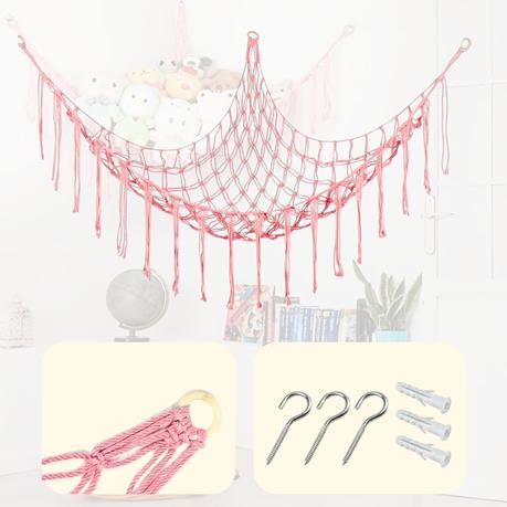 Bestby-Cotton Rope Hammock Organizer Wall Hanging Storage Net for Plush Toy - White - Image 4