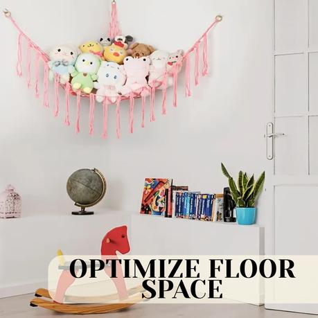 Bestby-Cotton Rope Hammock Organizer Wall Hanging Storage Net for Plush Toy - White - Image 5