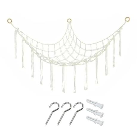 Bestby-Cotton Rope Hammock Organizer Wall Hanging Storage Net for Plush Toy - White - Image 7