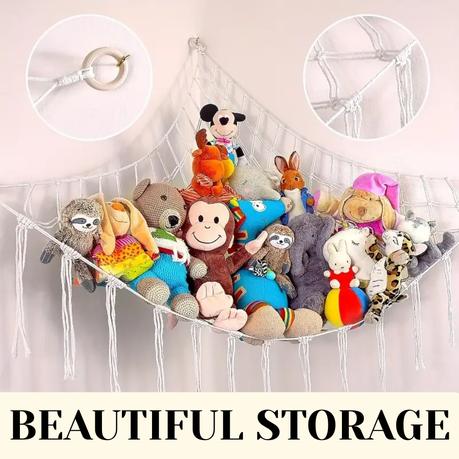 Bestby-Cotton Rope Hammock Organizer Wall Hanging Storage Net for Plush Toy - White - Image 9