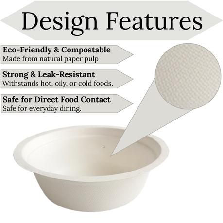 350ml White Biodegradable Disposable Paper Pulp Bowl (100 Pack) - Image 3